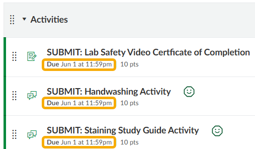 screenshot of courses with due dates of june 1