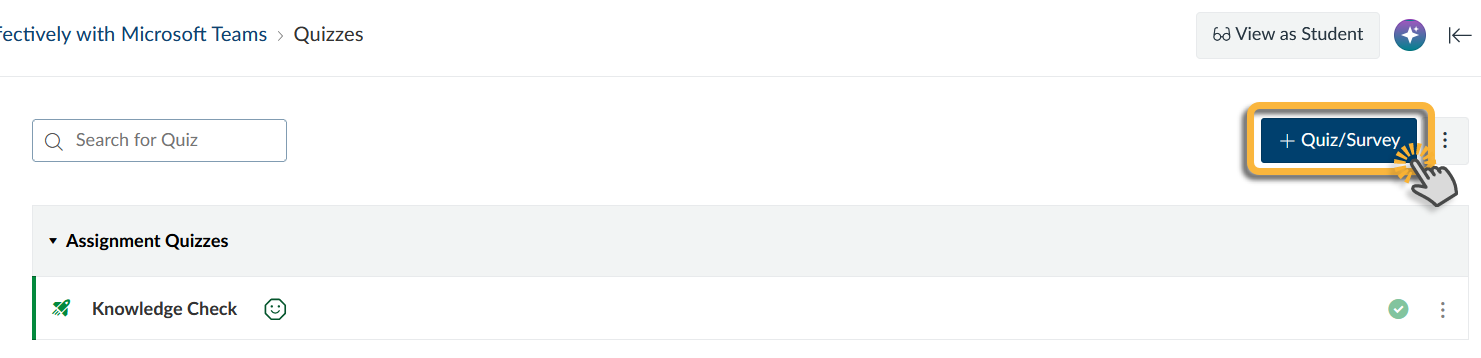 user selects "+ Quiz/Survey" button on the top right of the page