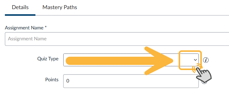 on the quiz type line select the carot to see the drop down menu