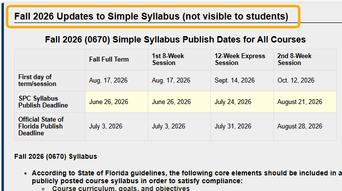 Fall 2026 updates to Simple Syllabus screenshot