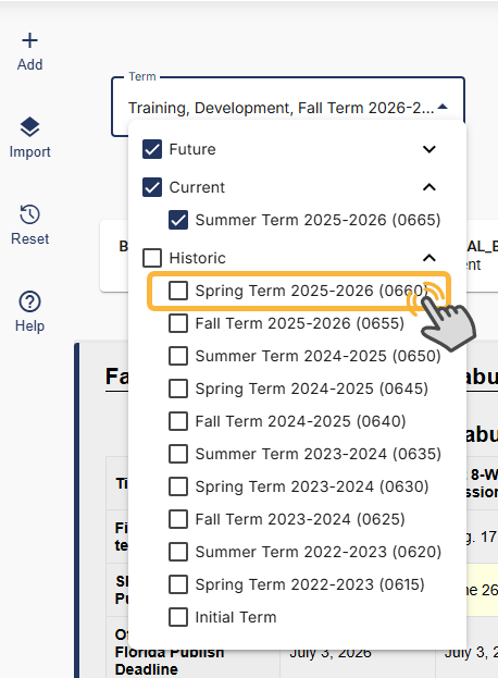 shows user selecting term 