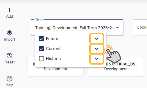 shows possible areas to select 