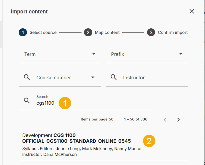 type in the course code in the Search field
