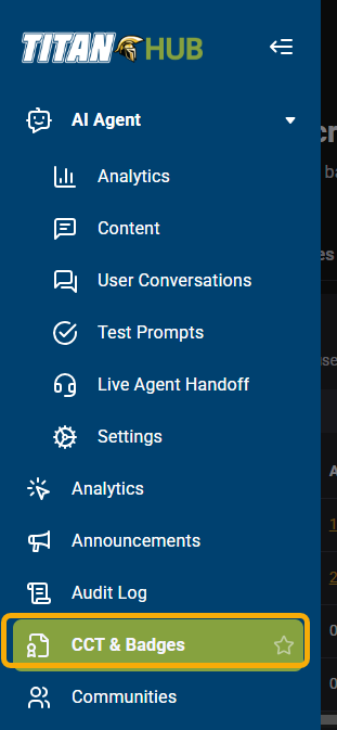select CCT & Badges on the global nav located on the left hand side