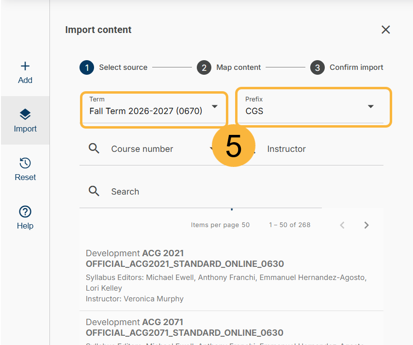shows user entering Term and Course Prefix