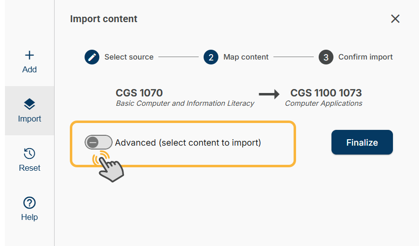 user selects advanced 