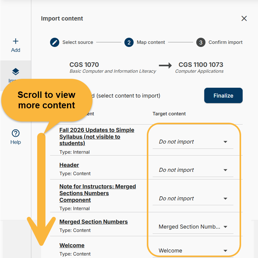 user selects desired components to change or add