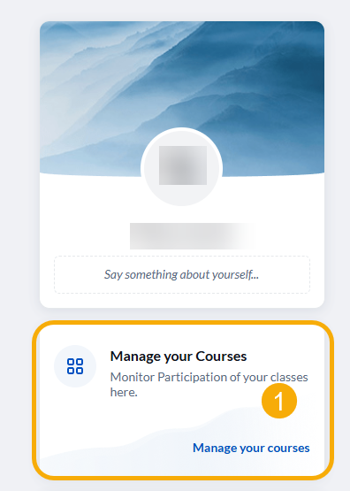 shows user selection Manage your course option located under profile on the left side of page