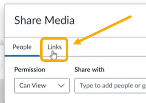 Share media window with the Links tab ircled
