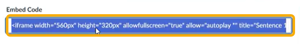 screenshot of video iframe embed code, highlighted