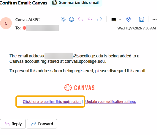 sample Canvas email confirmation email